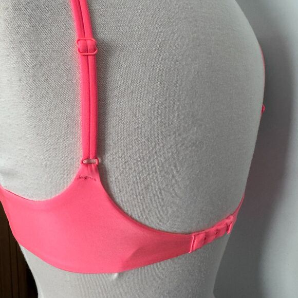Victoria's Secret slight push-up demi bra in neon pink with purple lace trim - Picture 7 of 10